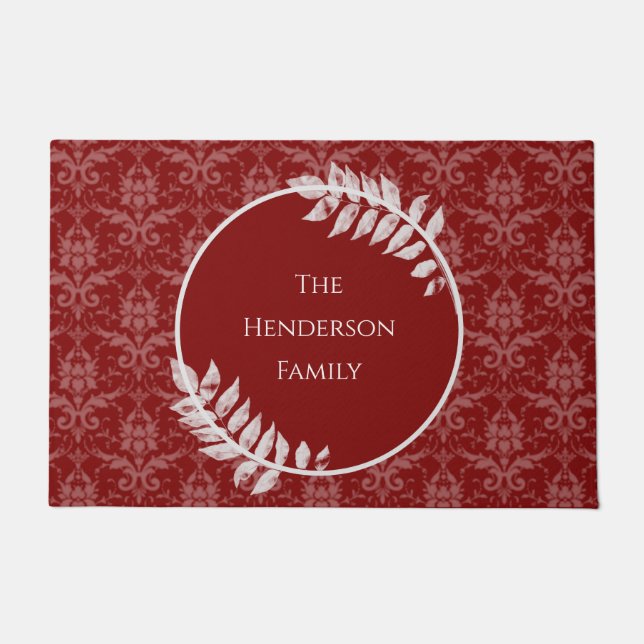 Felpudo Doormat personalizado de Damask elegante rojo (Anverso)