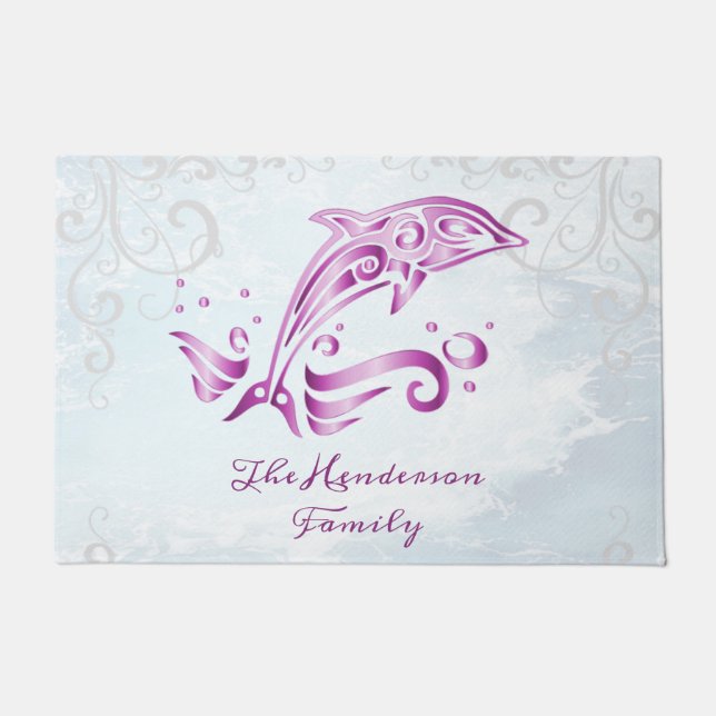 Felpudo Doormat personalizado de delfín magenta (Anverso)