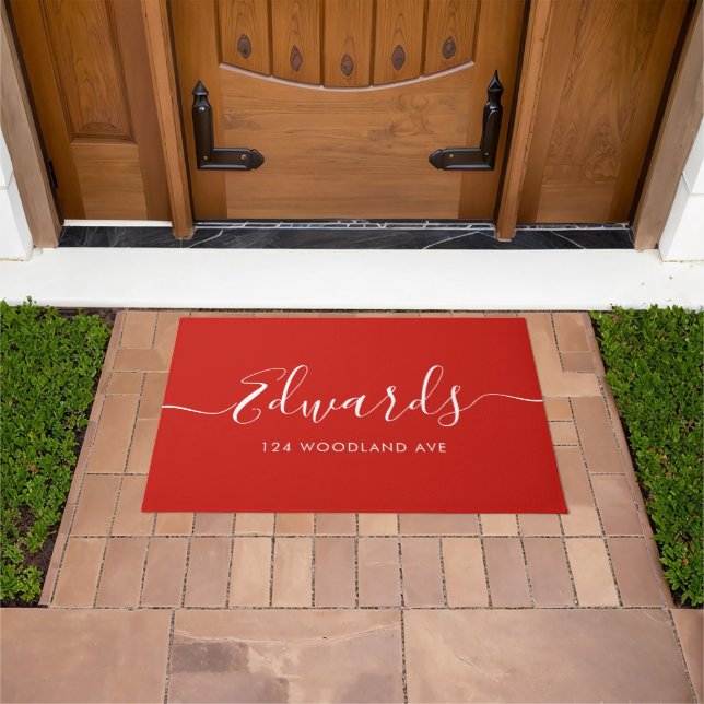 Felpudo Doormat personalizado de escritura moderna roja fe (Exterior)
