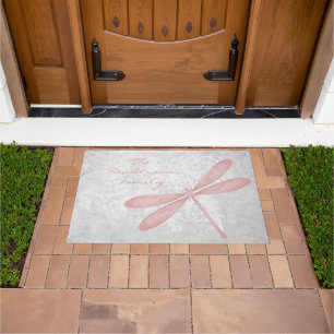 Felpudo Doormat personalizado de la libélula rosa