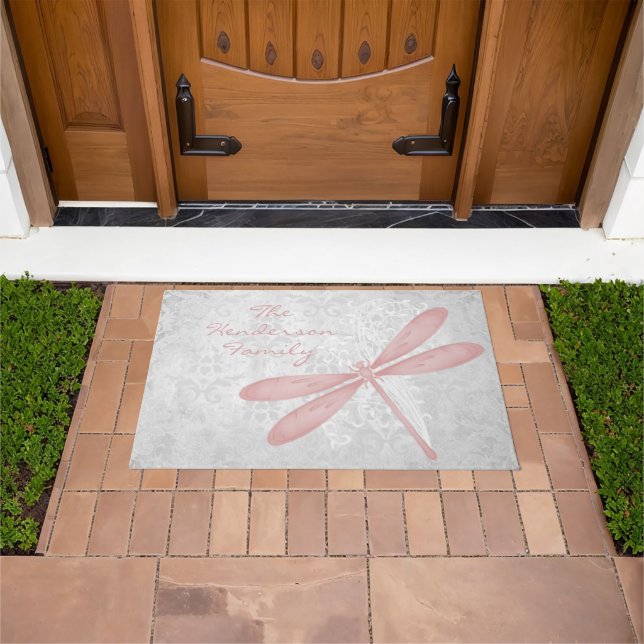 Felpudo Doormat personalizado de la libélula rosa (Exterior)