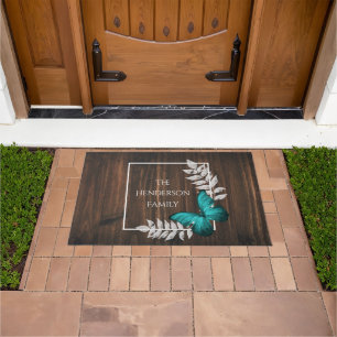Felpudo Doormat personalizado de la mariposa Verde azulada