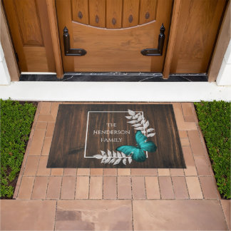 Felpudo Doormat personalizado de la mariposa Verde azulada