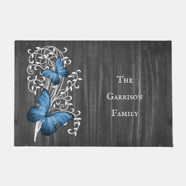 Felpudo Doormat personalizado de mariposa azul rugiana (Anverso)