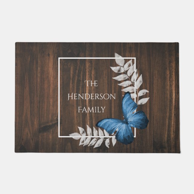 Felpudo Doormat personalizado de mariposa azul rusa (Anverso)