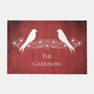 Felpudo Doormat personalizado de Red Lovebirds Floral Vino