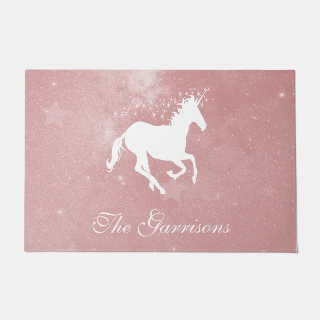 Felpudo Doormat personalizado de Unicornio rosa (Anverso)