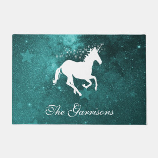 Felpudo Doormat personalizado de unicornio verde azulado