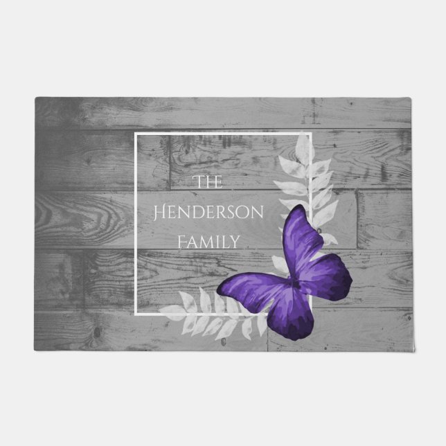 Felpudo Doormat personalizado ruso de mariposa morada (Anverso)
