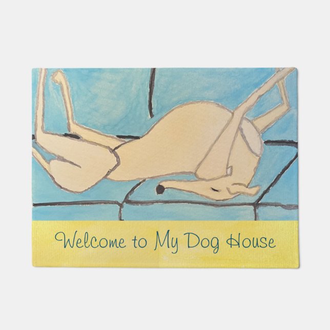 Felpudo Doormat presentando un Greyhound (Anverso)