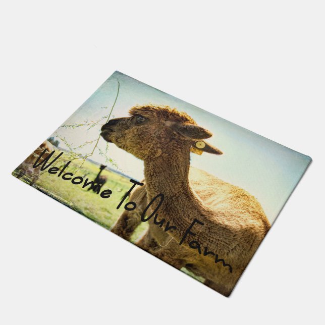 Felpudo Doormat "recepción alpaca joven de nuestra granja" (Angular)