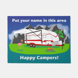 Felpudo Doormat retro del remolque, rojo, árbol dual, 18"