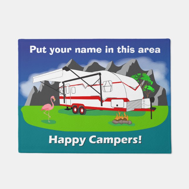 Felpudo Doormat retro del remolque, rojo, árbol dual, 18" (Anverso)