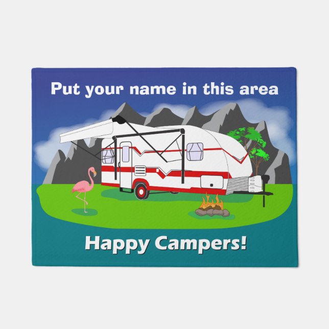 Felpudo Doormat retro del remolque, rojo, solo árbol, 18" (Anverso)