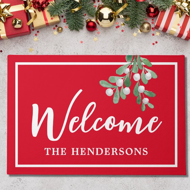 Felpudo Doormat rojo de Navidades de bienvenida personaliz (Subido por el creador)