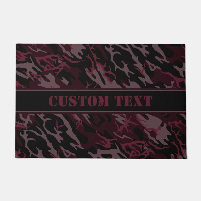 Felpudo Doormat rojo oscuro de camo con letras Personaliza (Anverso)