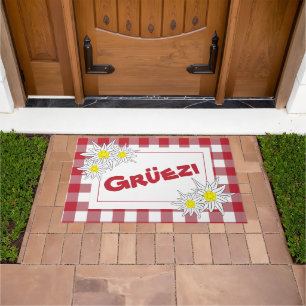 Felpudo Doormat rojo y blanco Gruezi con Edelweiss