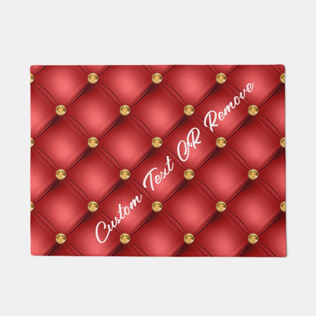 Felpudo Doormat rojo y oro con texto Personalizado (Anverso)