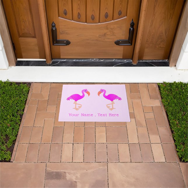 Felpudo Doormat rosa Flamingo con nombre de texto Personal (Exterior)