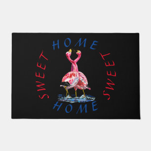 Felpudo Doormat rosa Flamingo con texto Hogar dulce hogar