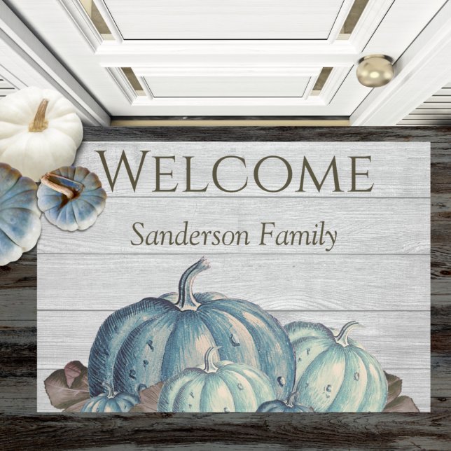 Felpudo Doormat rudo de calabaza azul de madera gris (Subido por el creador)
