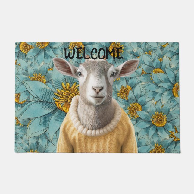 Felpudo Doormat Verde azulado y amarillo al estilo de la g (Anverso)