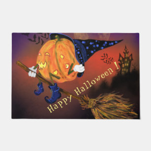 Felpudo Doormat volador de calabaza de brujas de Halloween