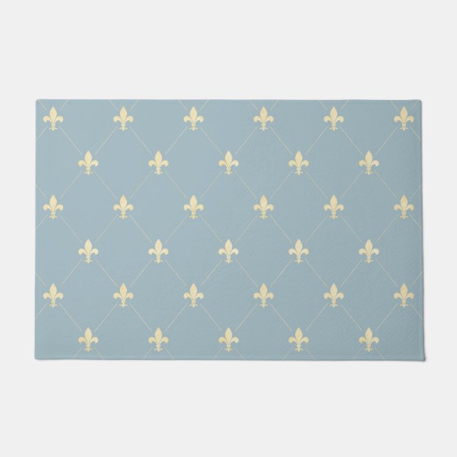 Felpudo Dorado Fleur-de-Lis Dusky Blue (Anverso)