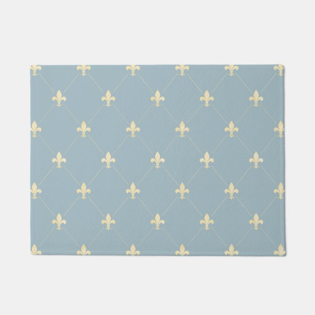 Felpudo Dorado Fleur-de-Lis Dusky Blue 18x24 (Anverso)