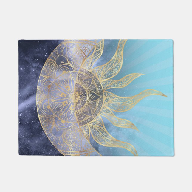 Felpudo Dorado Moon Sun Mandala Diseño Celeste (Anverso)
