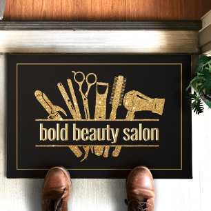 Felpudo Dorado Purpurina Salón de Belleza Hairstylist Blc