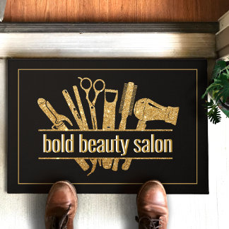 Felpudo Dorado Purpurina Salón de Belleza Hairstylist Blck