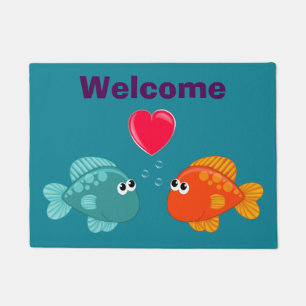 Felpudo Dos adorables peces de dibujos animados de burbuja