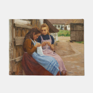 Felpudo Dos Chicas sentados en un corral