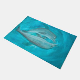 Felpudo Dos delfines jugando salvajes y libres en el océan