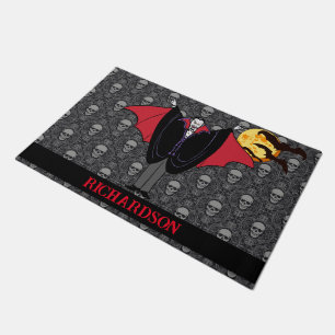 Felpudo Drácula Halloween Nombre personalizado Skulls Bats