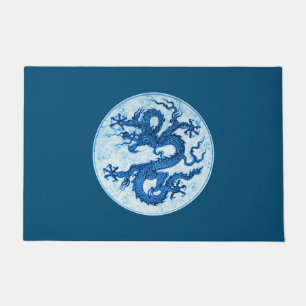 Felpudo Dragón chino, Doormat blanco y azul índigo