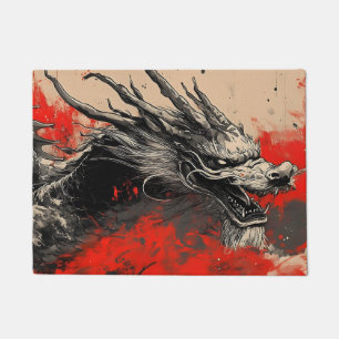 Felpudo Dragón chino majestuoso con mancha de tinta roja