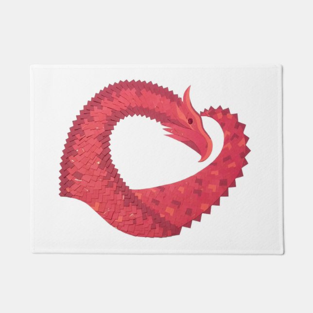 Felpudo Dragón de corazón rojo sobre blanco (Anverso)