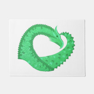 Felpudo Dragón del corazón verde sobre blanco