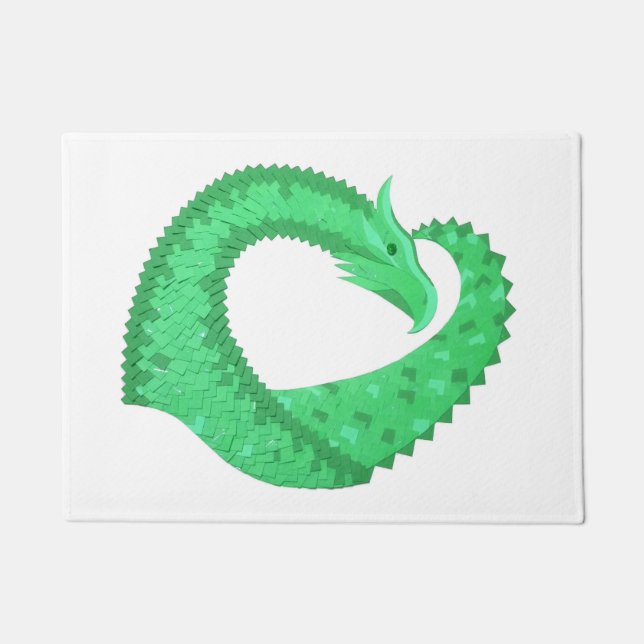 Felpudo Dragón del corazón verde sobre blanco (Anverso)