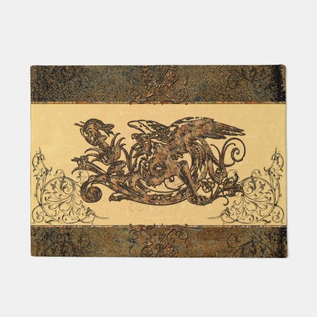 Felpudo Dragón impresionante hecho del metal oxidado (Anverso)