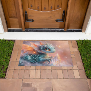 Felpudo Dragón infantil adorable con gema de cristal: arte
