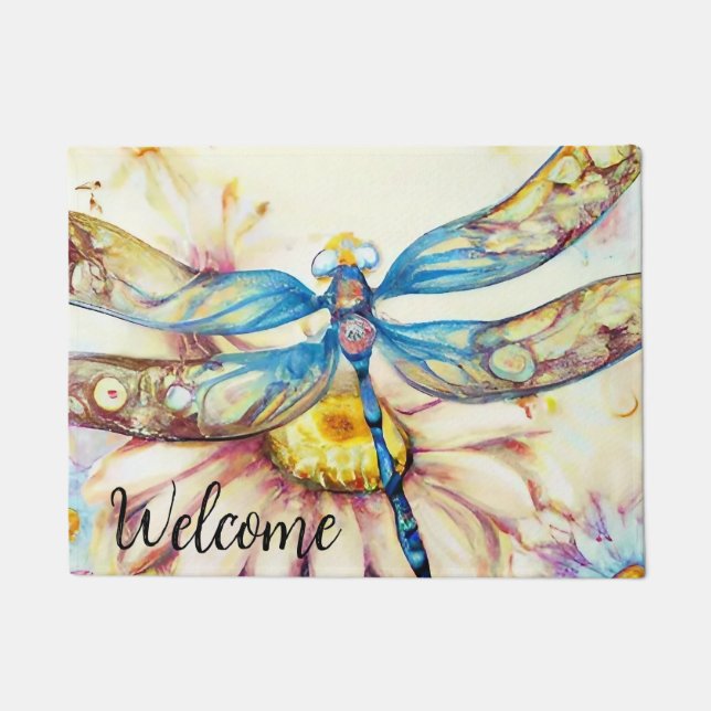 Felpudo Dragonfly color azul, Doormat personalizado (Anverso)