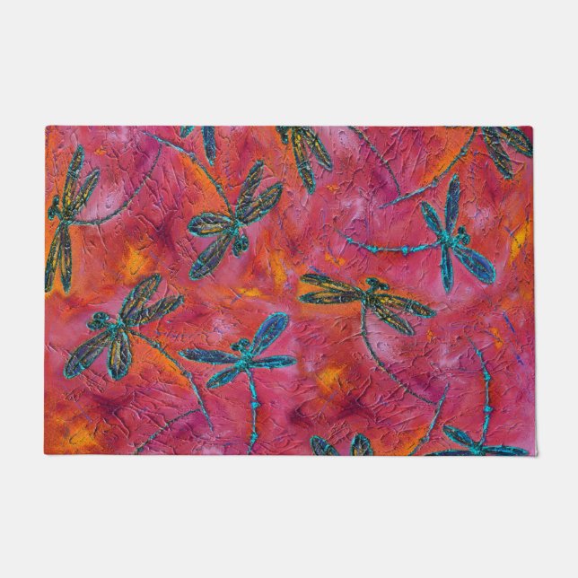 Felpudo Dragonfly Dance Hot Fuchsia Puerta Mat (Anverso)