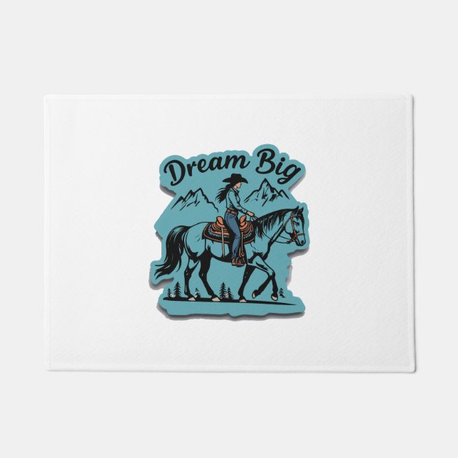Felpudo Dream Big-Cowgirl Riendo Caballo (Anverso)