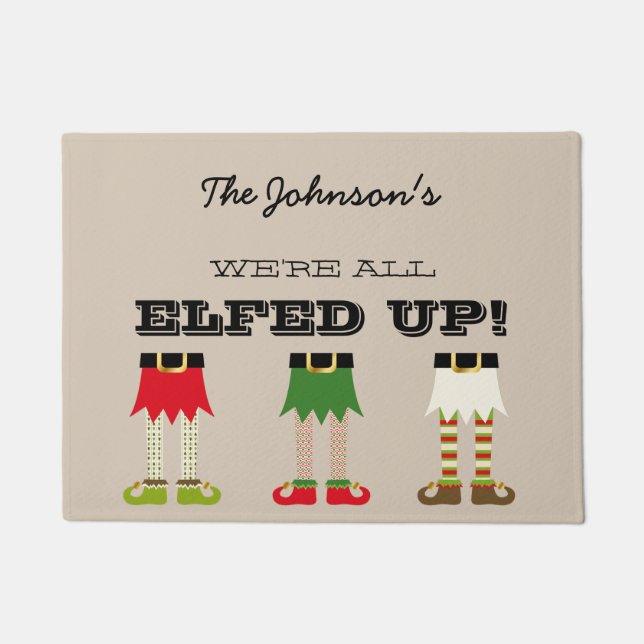 Felpudo Duendes de Navidad Personalizados Elfed Up (Anverso)