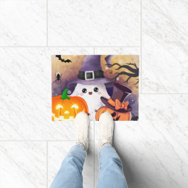 Felpudo Dulce Fantasma de Halloween con Sombrero de Bruja