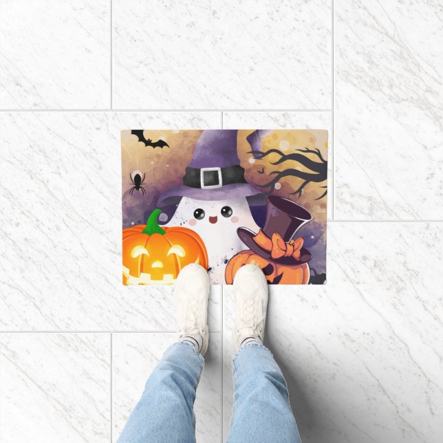 Felpudo Dulce Fantasma de Halloween con Sombrero de Bruja  (Interior)
