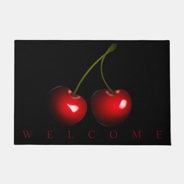 Felpudo Dulces rojos cerezas Doormat Welcome Text (Anverso)